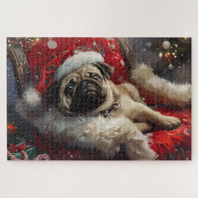 Quebra-cabeça Festa de Natal do Cão Pug (Horizontal)