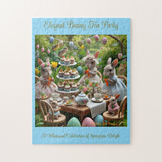 Quebra-cabeça Festa de Páscoa Bunny Tea, Animais Elegantes de Pr (Vertical)