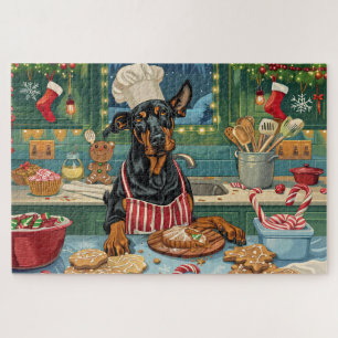 Quebra-cabeça Festa Festiva de Confeitaria de Natal Doberman Pin
