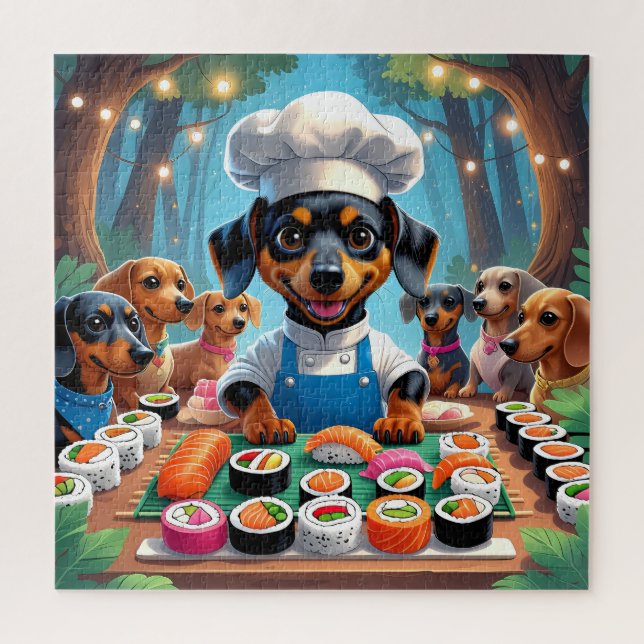 Quebra-cabeça "Festa Sushi com Dachshances - Cute Chef Dog Puzzl (Vertical)