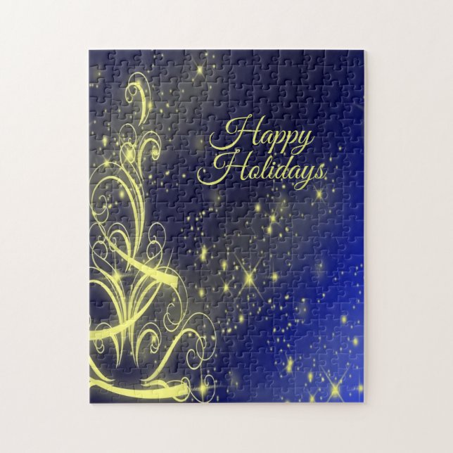 Quebra-cabeça Festas de Árvore de Natal Douradas Estrelas Marinh (Vertical)