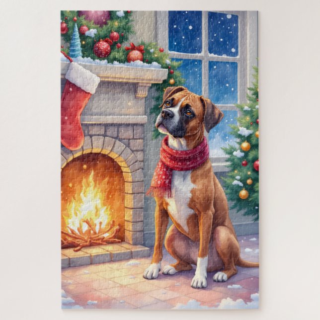 Quebra-cabeça Festive Fireplace Boxer Christmas Art (Vertical)