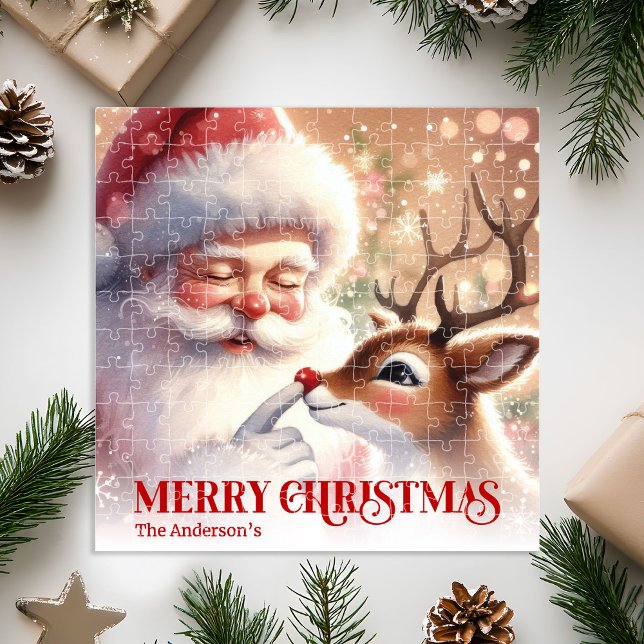 Quebra-cabeça Festive Santa Claus Rudolph Personalized Kids Gift (Festive Santa Claus Rudolph Personalized Kids Gift Puzzle

)