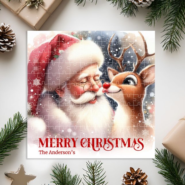 Quebra-cabeça Festive Santa Claus Rudolph Personalized Kids Gift (Festive Santa Claus Rudolph Personalized Kids Gift Jigsaw Puzzle

)