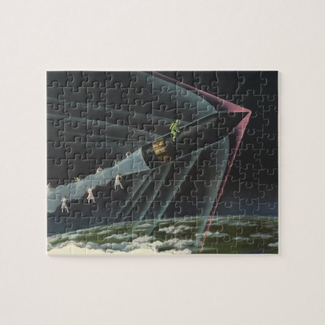 Quebra-cabeça Ficção científica vintage astronauta pilotando um  (Horizontal)