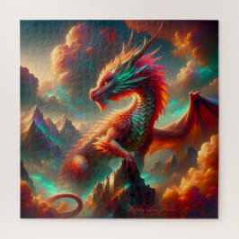 Quebra-cabeça Fiery Dragon em Mountain Peak com Céu Crepúsculo
