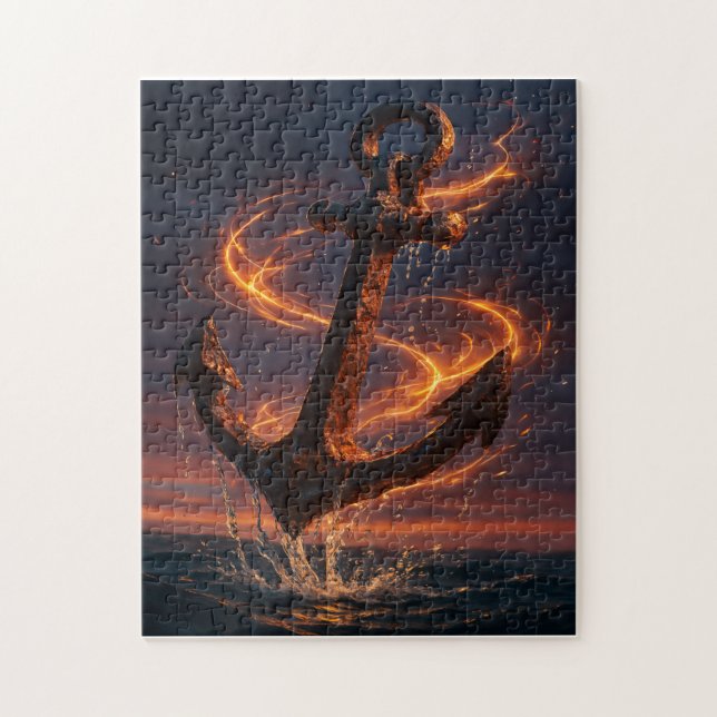 Quebra-cabeça Fiery Rustic Anchor – Nautical Fantasy Wall Art (Vertical)