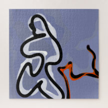 Figura com Feline: Abstrato azul, laranja, B e W