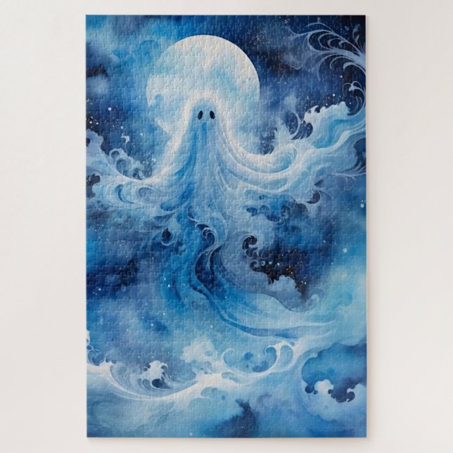 Quebra-cabeça Figura fantasma azul com lua (Vertical)