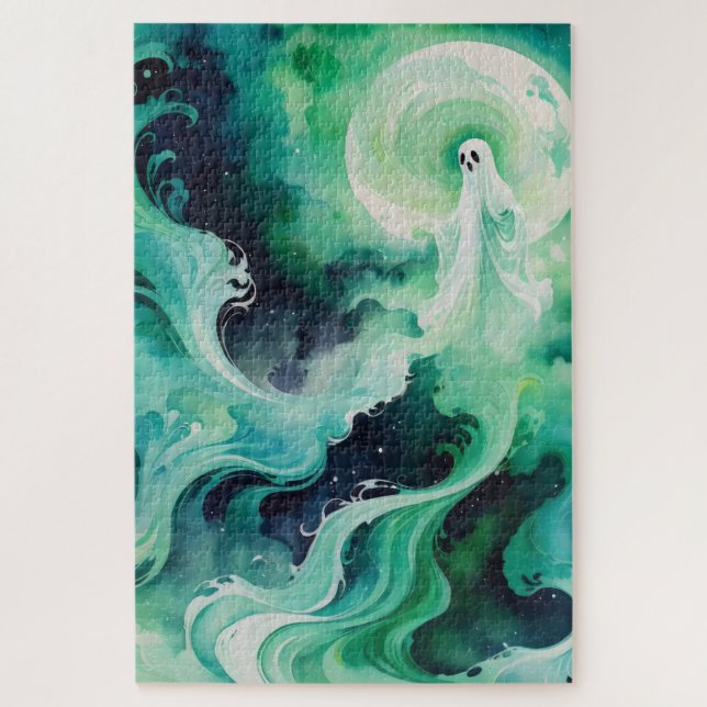 Quebra-cabeça Figura fantasma verde com lua (Vertical)