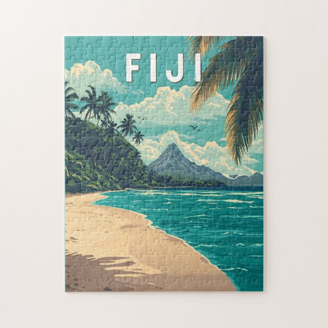 Quebra-cabeça Fiji Illustration Viagem Art Vintage (Vertical)