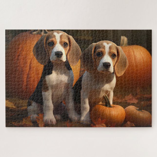 Quebra-cabeça Filhote de Beagle Delícia de Outono Abóbora  (Horizontal)