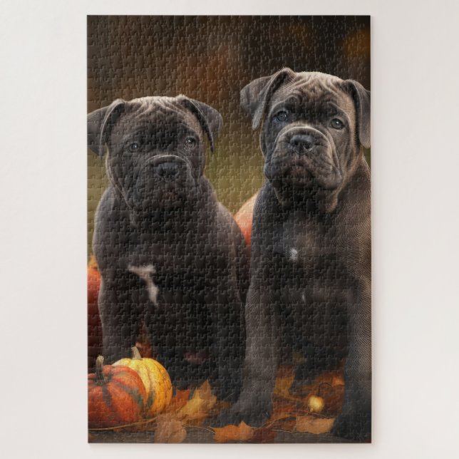 Quebra-cabeça Filhote de Cane Corso Delícia de Outono Abóbora (Vertical)