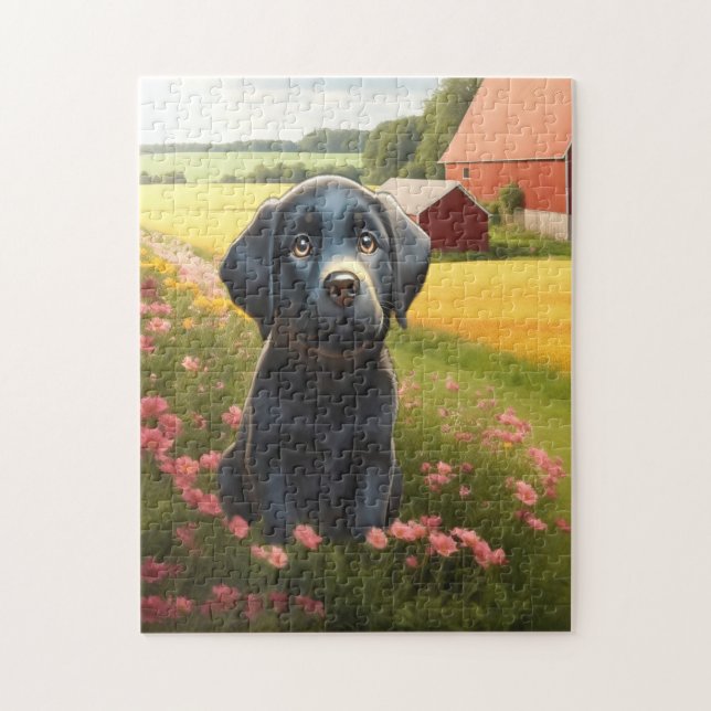 Quebra-cabeça Filhote de Labrador Retriever Preto (Vertical)