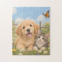 Filhote de Retriever Dourado e Gatinho Malhado 