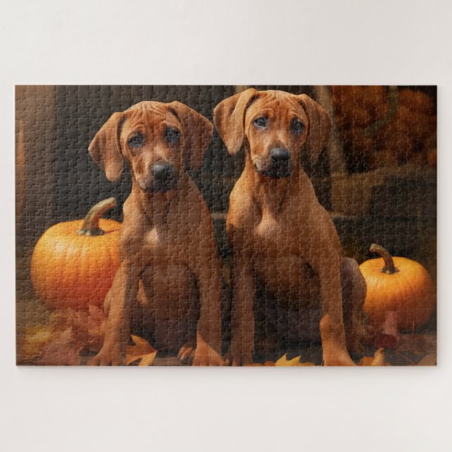 Quebra-cabeça Filhote de Rhodesian Ridgeback Outono Delícia Abób (Horizontal)