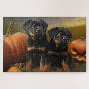 Quebra-cabeça Filhote de Rottweiler Delícia de Outono Abóbora