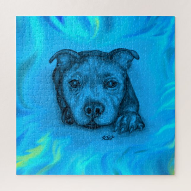 Quebra-cabeça Filhote Staffy Azul (Vertical)