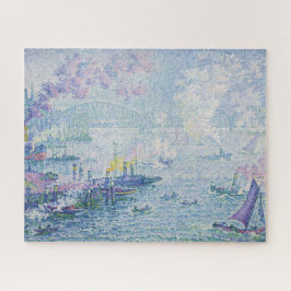 Quebra-cabeça Fine Art Painting Sea Port Ships Bridge Light Blue