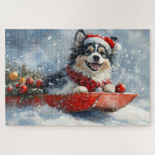 Quebra-cabeça Finnish Lapphund no Trenó Deixe Nevar Natal
