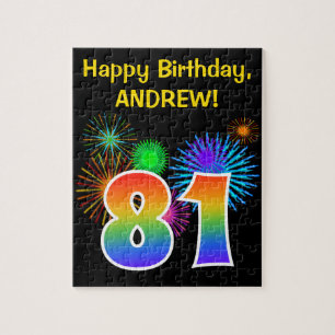 Quebra-cabeça Fireworks divertido + Rainbow Pattern "81" Anivers