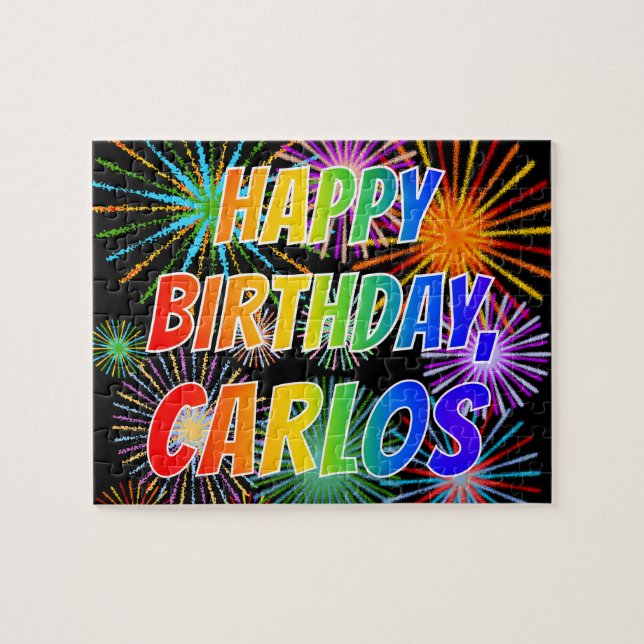 Quebra-cabeça First Name "CARLOS", Fun "HAPPY BIRTHDAY" (Horizontal)