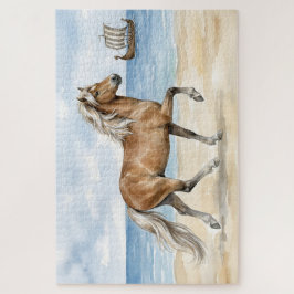 Quebra-cabeça Fjara Icelandic Horse watercolor on the Beach