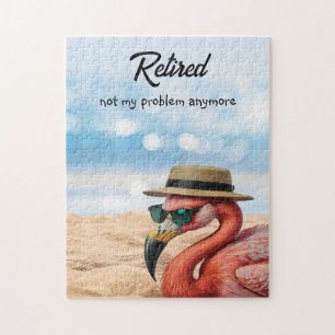 Quebra-cabeça Flamingo aposentado na praia com óculos de chapéu