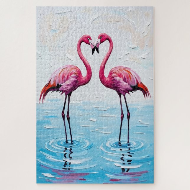 Quebra-cabeça Flamingo Birds Heart Silhouette Painting (Vertical)