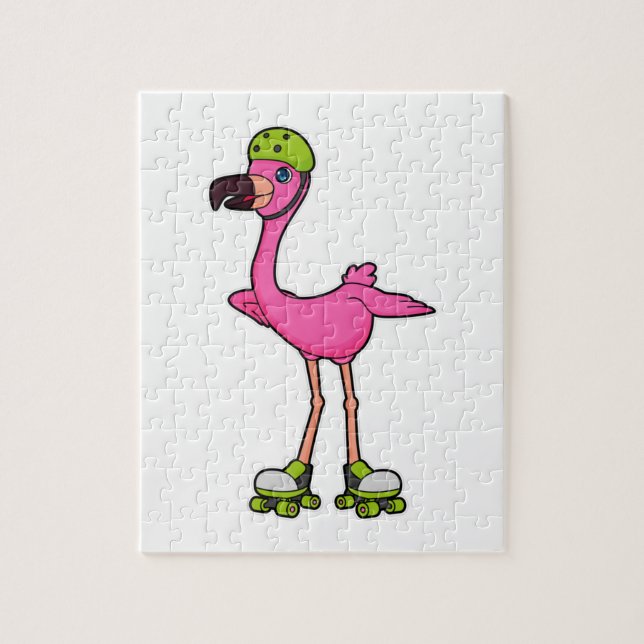 Quebra-cabeça Flamingo como Patinador com patins e capacete (Vertical)