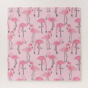 Quebra-cabeça Flamingo Cor-De-Rosa, Padrão Tropical De Verão.