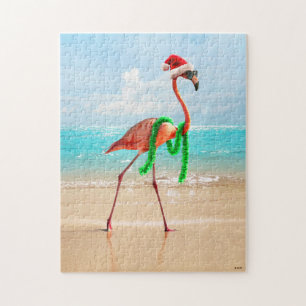 Quebra-cabeça Flamingo de Natal na Praia
