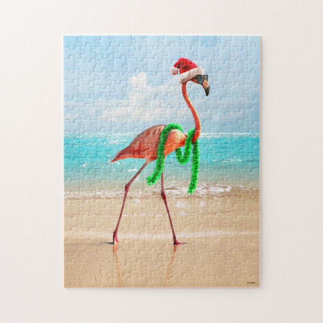 Quebra-cabeça Flamingo de Natal na Praia (Vertical)