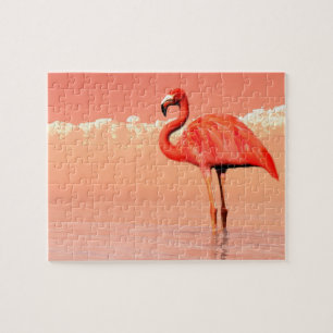 Quebra-cabeça flamingo do pPink na água - 3D rendem