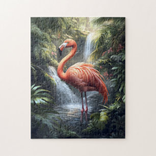 Quebra-cabeça Flamingo e Jungle Waterfall
