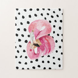 Quebra-cabeça Flamingo e pontos de aquarela rosa moderna