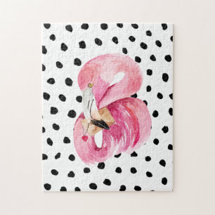 Quebra-cabeça Flamingo e pontos de aquarela rosa moderna