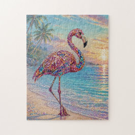 Quebra-cabeça Flamingo Glam de Tom Precioso na Praia Tropical