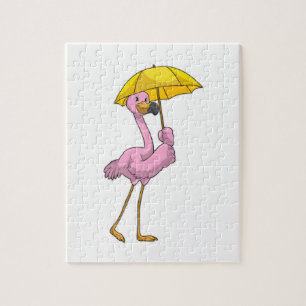 Quebra-cabeça Flamingo na chuva com guarda-chuva