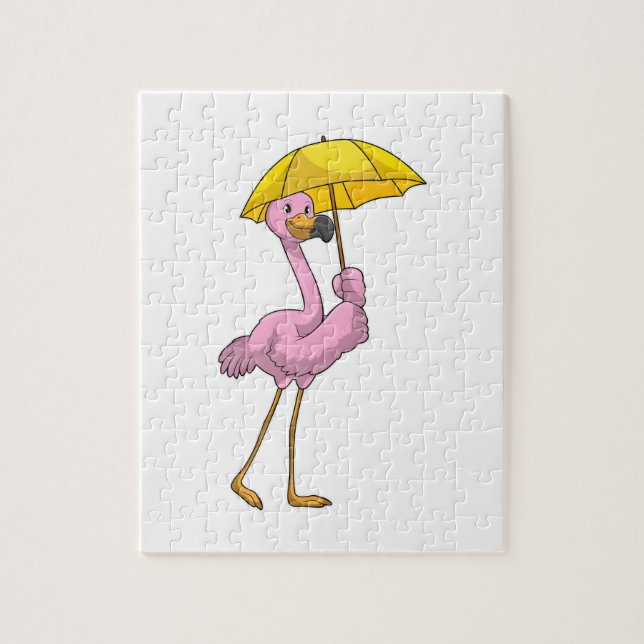 Quebra-cabeça Flamingo na chuva com guarda-chuva (Vertical)