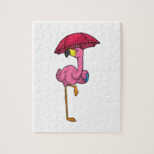 Quebra-cabeça Flamingo na chuva com guarda-chuva
