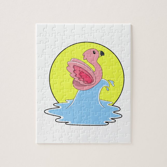 Quebra-cabeça Flamingo no Surfe na Água (Vertical)