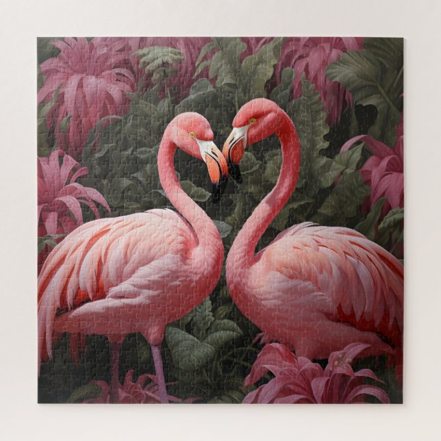 Quebra-cabeça Flamingo Romance, cor-de-rosa tropical (Vertical)