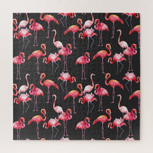 Quebra-cabeça Flamingo Rosa: Padrão Tropical de Aquarela. (Vertical)