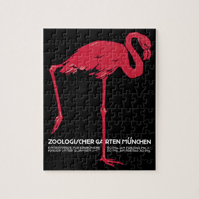 Quebra-cabeça Flamingo Rosa Pássaro Antigo no Zoológico de Muniq (Vertical)