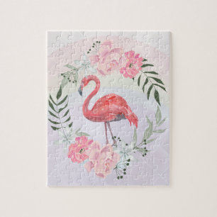 Quebra-cabeça Flamingo rosa, pássaro, aquarela
