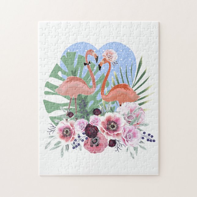 Quebra-cabeça Flamingo rosa, pássaro, aquarela (Vertical)