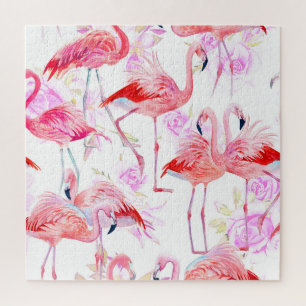 Quebra-cabeça Flamingo Rosa: Watercolor Bird Floral