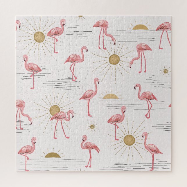 Quebra-cabeça Flamingo sunset: padrão de rabiscos vintage. (Vertical)