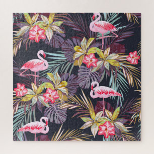 Quebra-cabeça Flamingo Tropical: Padrão sem costura de verão